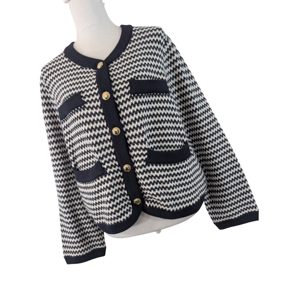 NWOT! FREE ASSEMBLY! BLACK & WHITE BLOCK STRIPED, POCKETED CARDIGAN SWEATER! XXL
